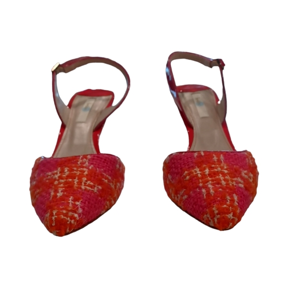 🆕 BODEN • size 7 1/2 or 40 1/2 • pink orange tweed slingback kitten heels NWOT - Picture 5 of 11